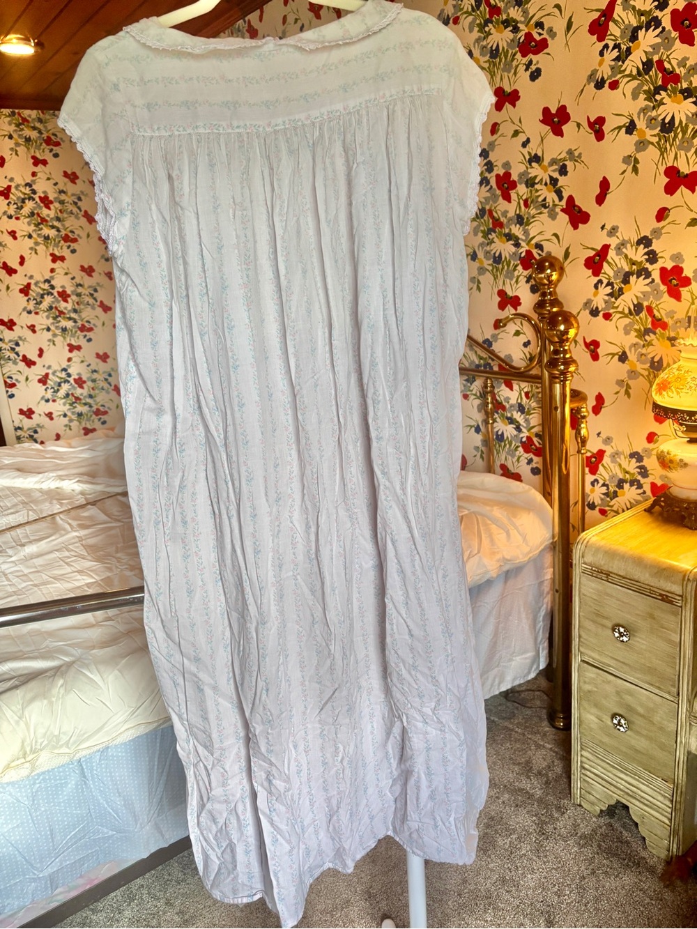 vintage 90s eileen west floral lace prairie nightgown cottagecore tradwife l/xl - Picture 5 of 12